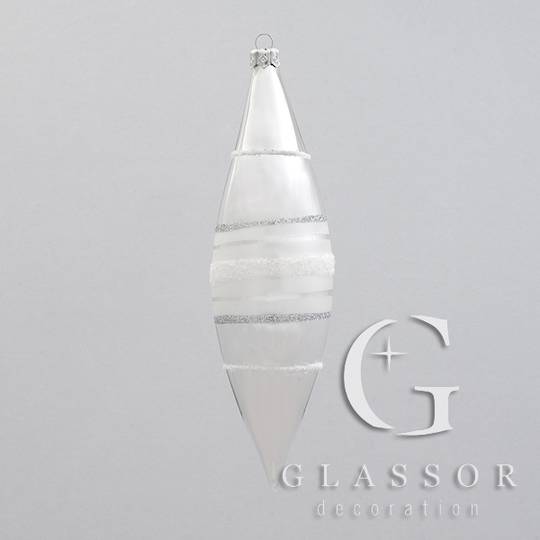 Glass Olive Transparent White with Silver and White Decor 16cm