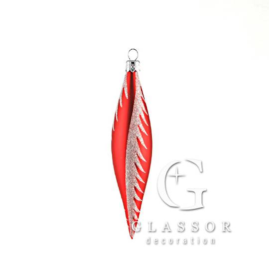 Glass Drop Red With a Silvery White Snow Swirl 14cm