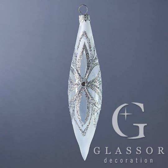 Glass Drop Transparent White with Silver Ice Effect Decor 16cm