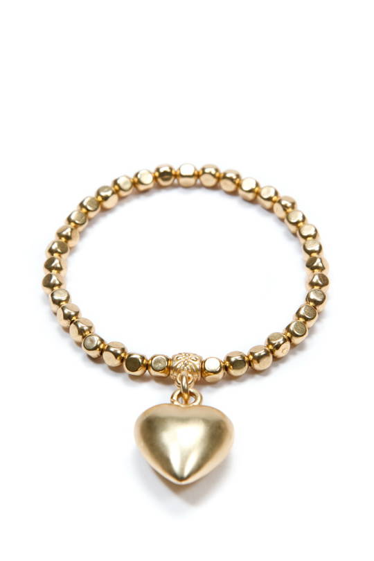 Bracelet, Gold Beads with Gold Heart Charm