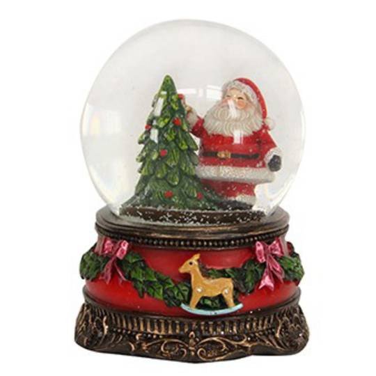 SnowGlobe Vintage Santa with Tree, Rocking Horse on Base