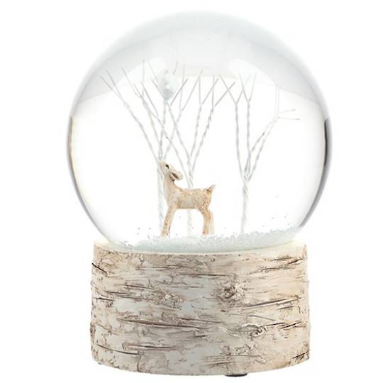 SnowGlobe Deer with White Tree, Birch Tree Base