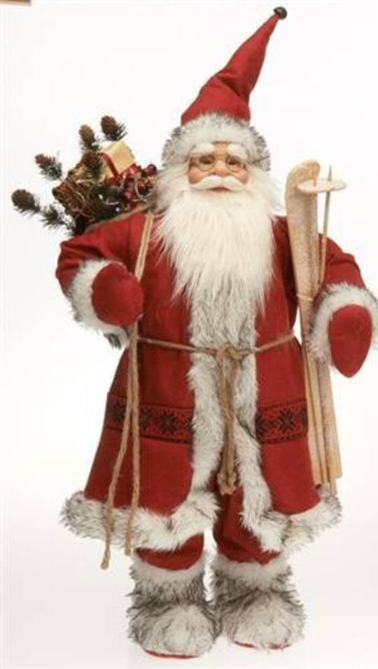 Santa 65cm Red/White Scandinavian w/Wooden Skis & Poles, LED Lights