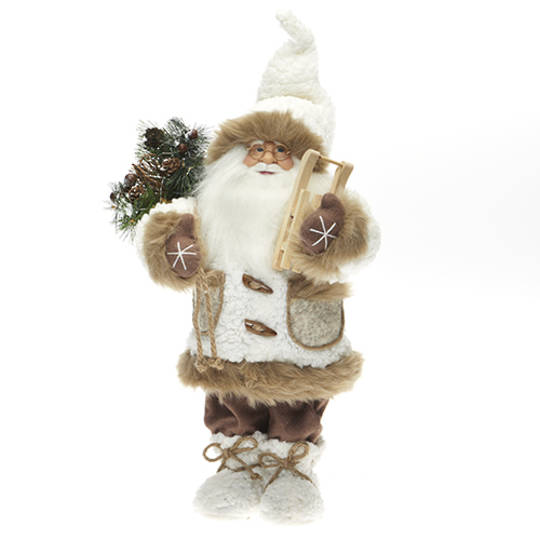 Santa 46cm Cream & Brown LED Lights 3x AA Batt.