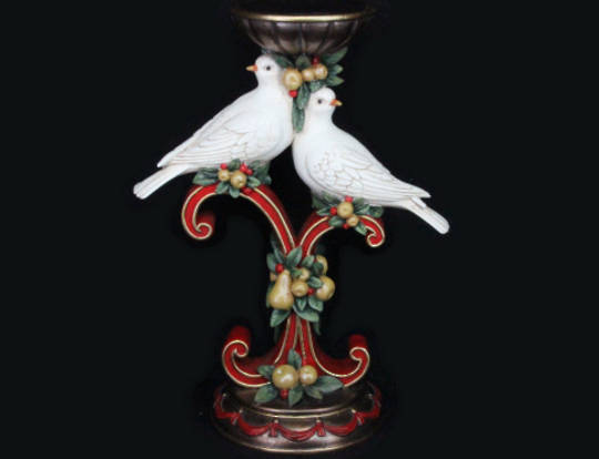 Pillar Candle Stand with Turtle Doves and Fruit