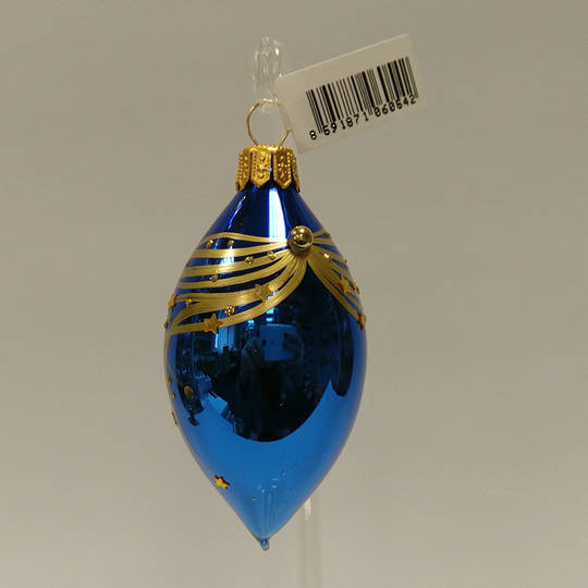 Glass Olive Metallic Blue with Gold Lines and Stars 8cm