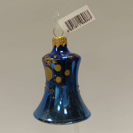Glass Bell Metallic Blue with Matt Gold Dots and Decor 8cm