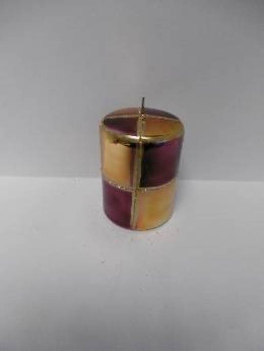 Pillar Candle 100x70mm Metallic Old Gold/ Purple and Matt Gold & Glitter