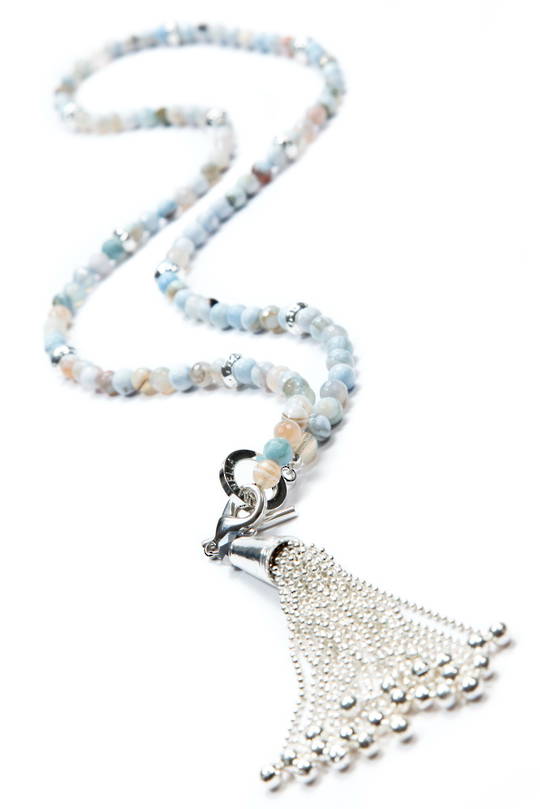 Necklace, Duckegg Agate with Silver Spacers & Tassel