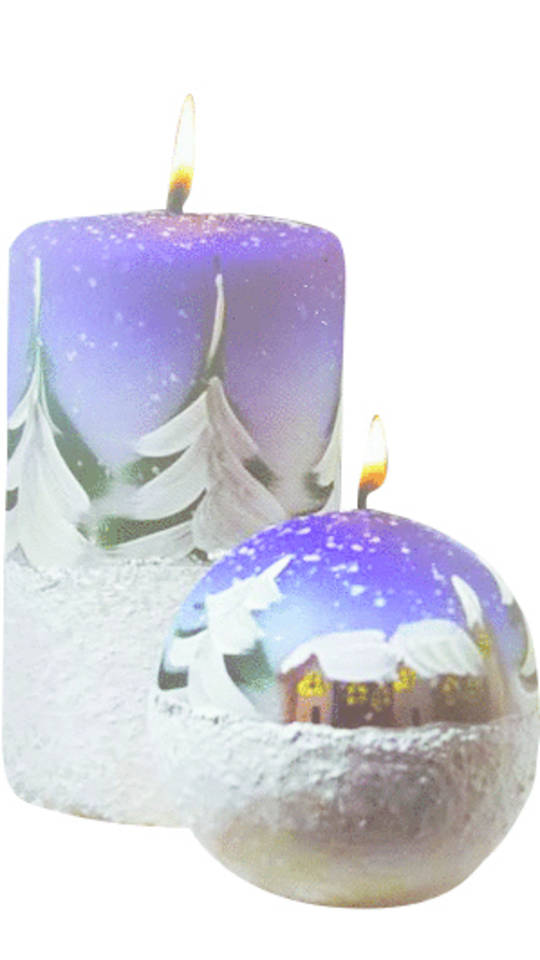 Candle Blue/White Snowy Xmas Landscape