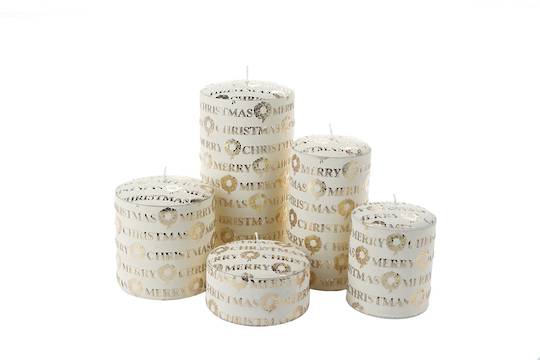 Merry Christmas Candle White & Gold
