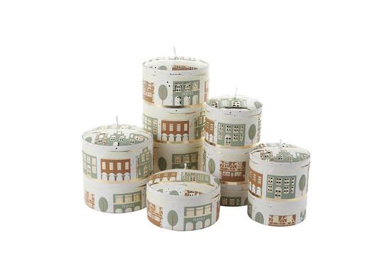Winter Village Candle Toffee/MossGreen with Glitter