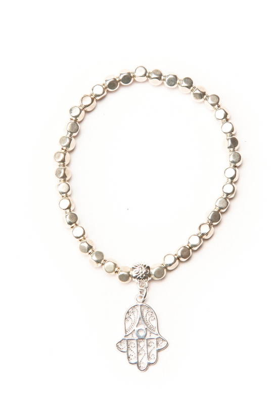 Bracelet, Silver Beads with Filagree Palm Charm