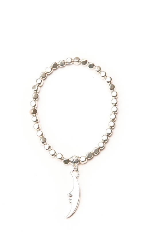 Bracelet, Silver Beads with Cresent Moon Charm