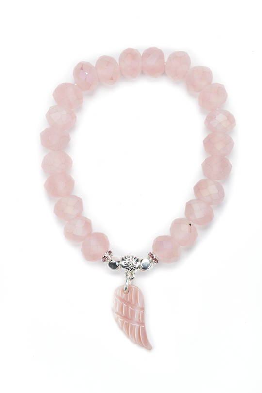 Bracelet, Pink Quartz w/Charm