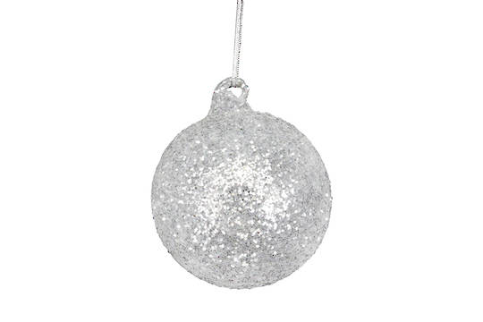 Glass Ball, Silver and White Glitter