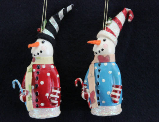 Resin Hanging Dressed Party Snowman w/Hat 10cm