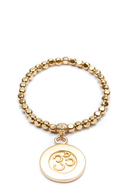 Bracelet, Gold Beads with Gold Yoga Symbol Charm