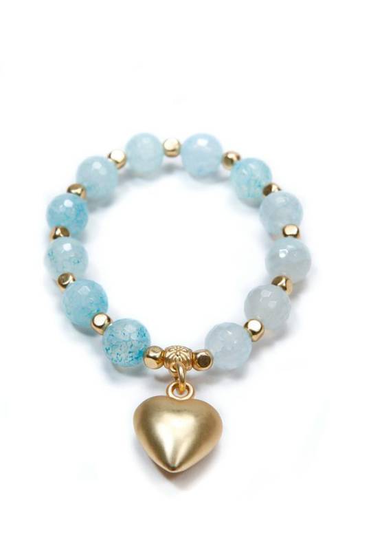Bracelet, Light Blue Mottled Quartz w/Charm