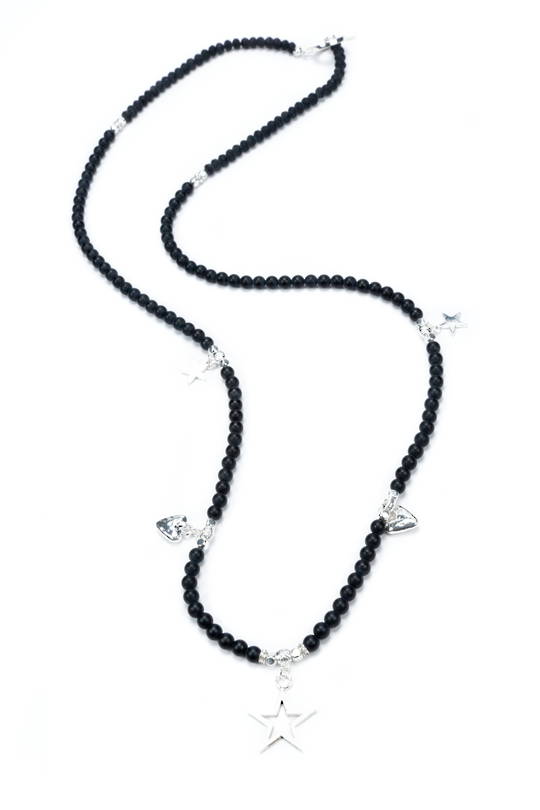Necklace, Matt Black with Hearts & Star