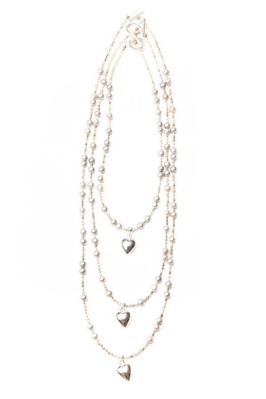 Necklace, Grey Fresh Water Pearl with Heart
