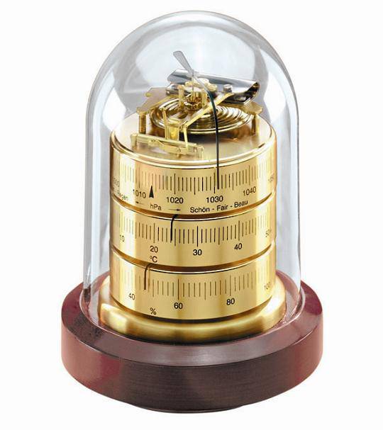 BM Dome Weather Station, 16cm, Brass, Wood Base