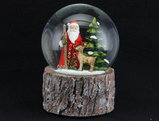 SnowGlobe Musical Woodlands Santa with Deer 10cm
