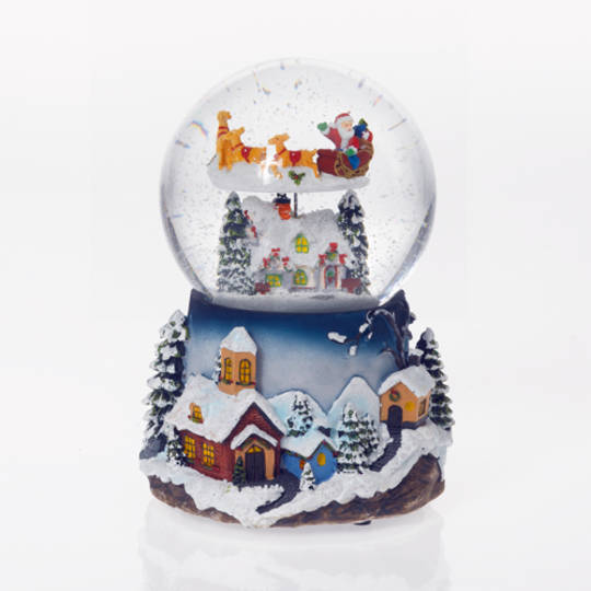 Musical LED SnowGlobe, Santa Sleigh Flying Over LakeHouse SOLD OUT