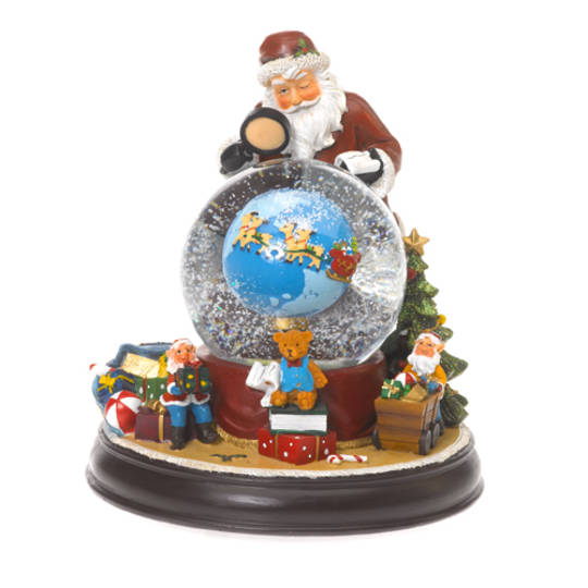 Snow Globe Santa and the World. Musical & Illuminated 18x21cm
