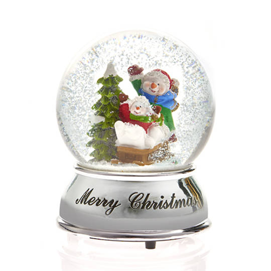 Snow Globe Snowman with Sledge, Illuminated 10x13cm