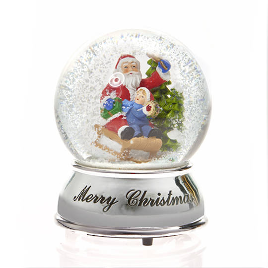 Snow Globe Santa with a Sledge 10x13cm