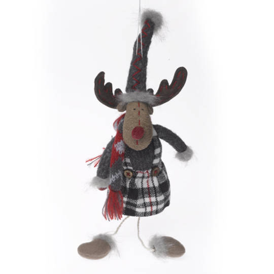 Plush Reindeer Dk. Grey Jumper , Grey & Red Hat and Scarf 23cm
