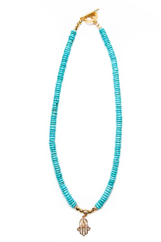 Necklace, Turquoise Howlite Disc Beads w/Charm