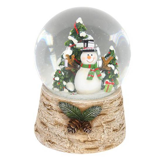 Musical Snow Globe, Snowman with Tree, Log Base