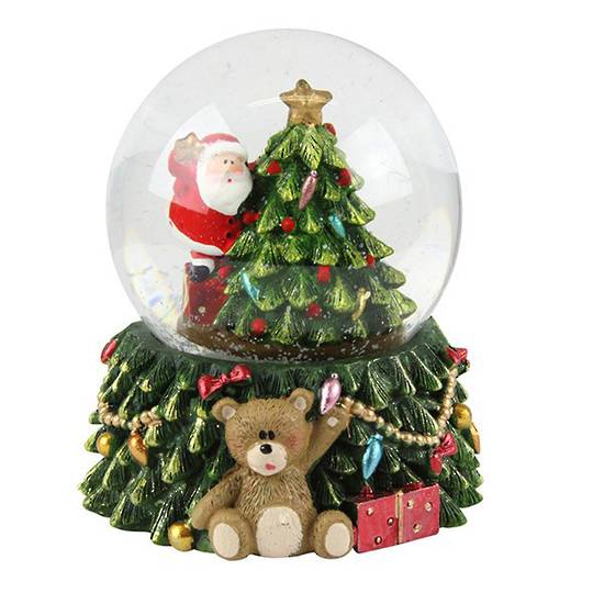 LED SnowGlobe Santa with Tree, with Teddy Bear Base 7cm. SOLD OUT