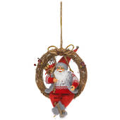 Christmas Wreath Santa w Red/Grey Outfit Sitting on Twig Wreath 40cm