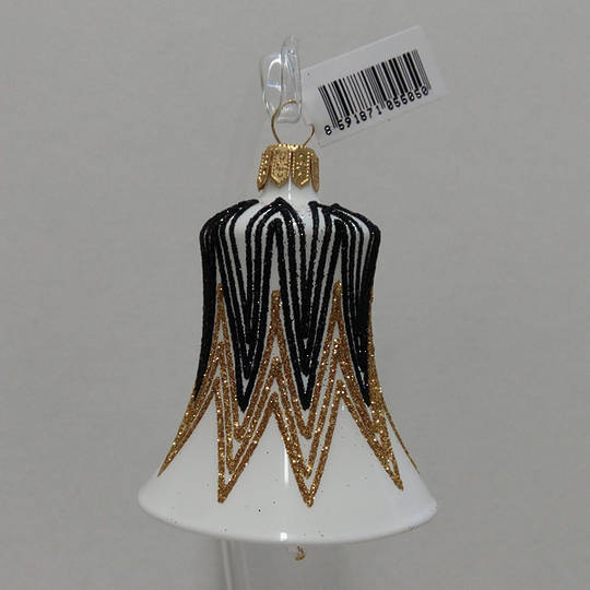 Glass Bell White with Black and Gold Decor 8cm
