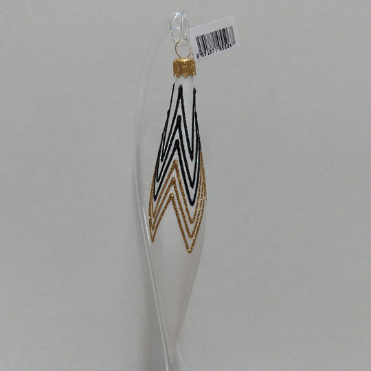 Glass Olive White with Black & Gold Decor 14cm