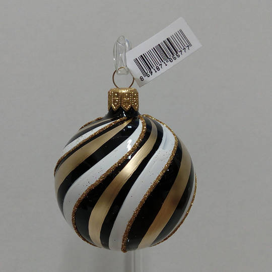 Glass Ball Black with Gold And White Spiral Pattern 6cm