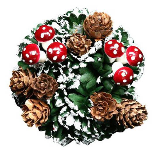 Snowy Fir, Toadstool and Cone Candle Ring 4cm