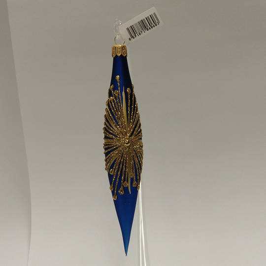 Glass Olive Metallic Blue with Gold Starburst 14cm