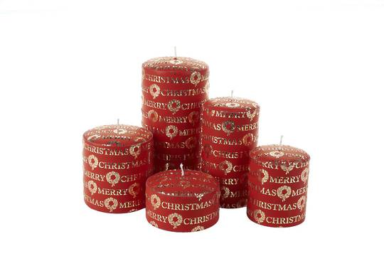 Merry Christmas Candle Red & Gold
