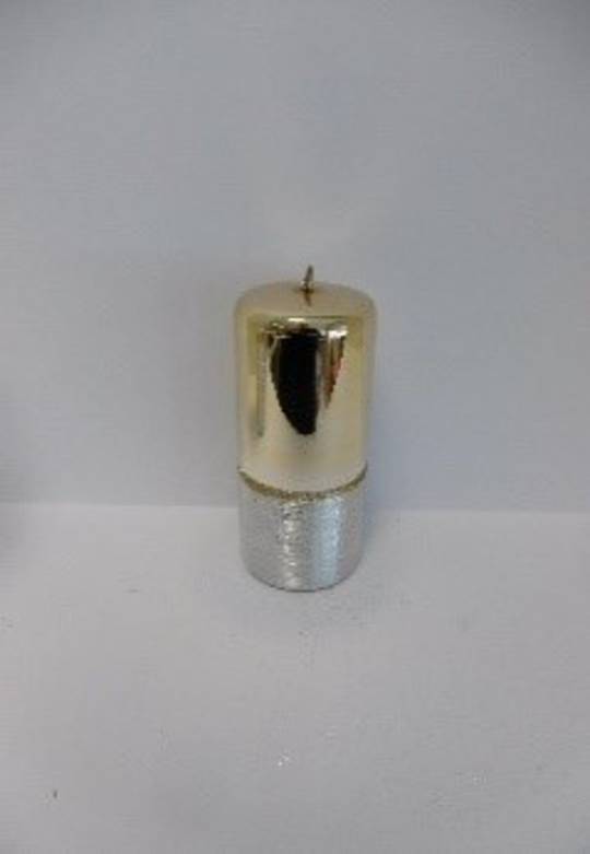 Pillar Candle 150x70mm Metallic Gold with Brushed Silver Band
