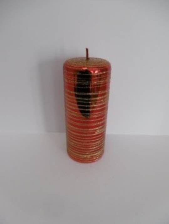 Pillar Candle 100x70mm Metallic Red with Gold Glitter