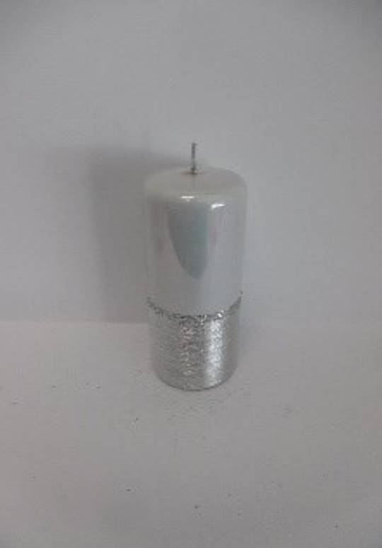 Pillar Candle 180x70mm Metallic White With Brushed Silver Band