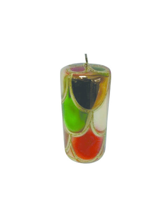 Candle Metallic Green, Red & Bronze
