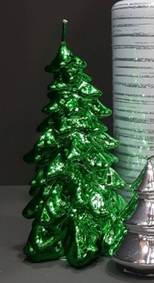 Metallic Christmas Tree Candle 150x75mm Green