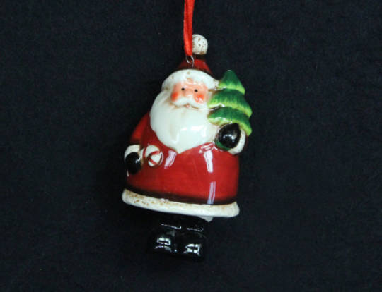 Hanging Ceramic Santa with Tree