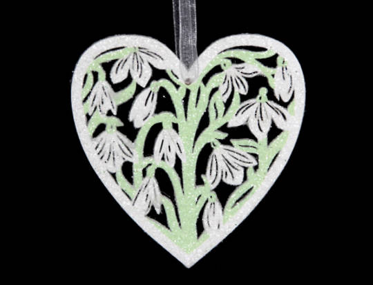 Wood Fretwork Heart with Snowdrop Pattern