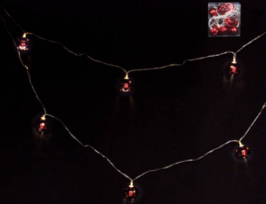 Red Metal Jingle Bells 10 LED Lights 1.8 mtr